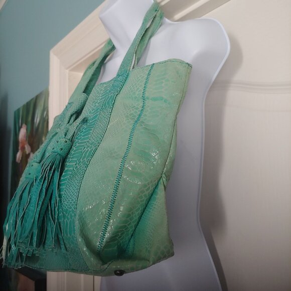 Carlos Falchi Green Shoulder Bag Soft Unstructured Design - Picture 6 of 16